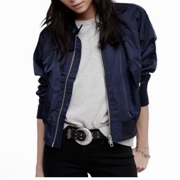FREE PEOPLE MIDNIGHT BOMBER style jacket! Zip closure! Pockets! S - Picture 1 of 8